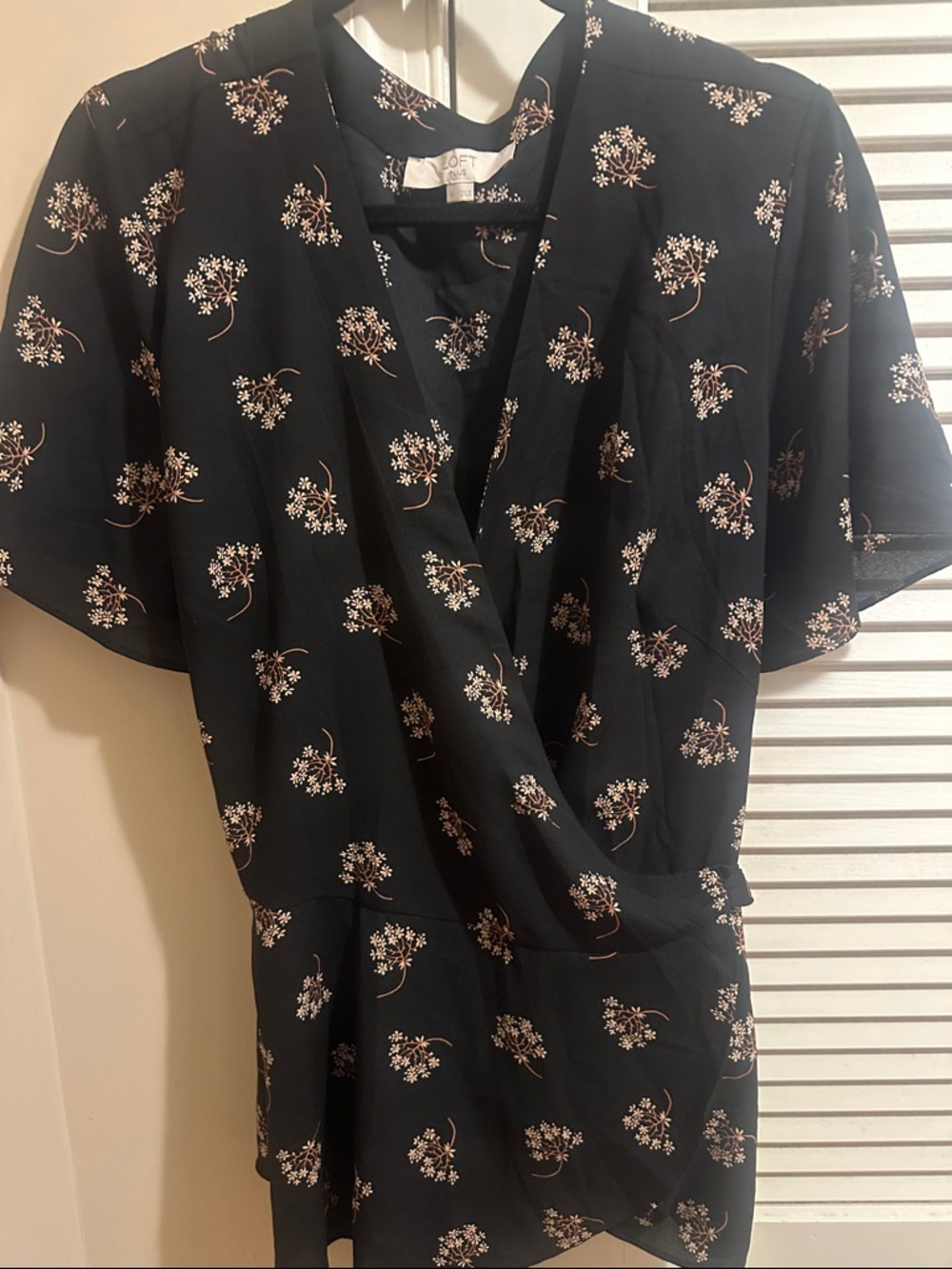LOFT Black Floral Wrap Top